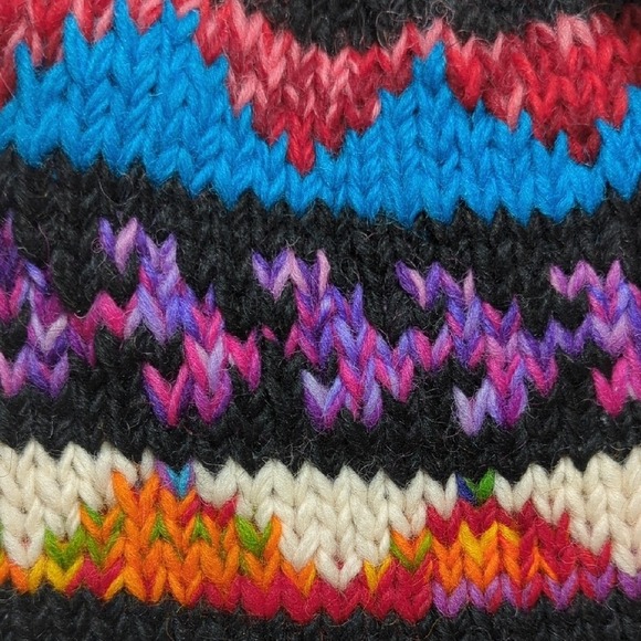 Colorful Knit Wool Chullo Peruvian Beanie Earflap Hat Made in Nepal Braided Ties main image 9